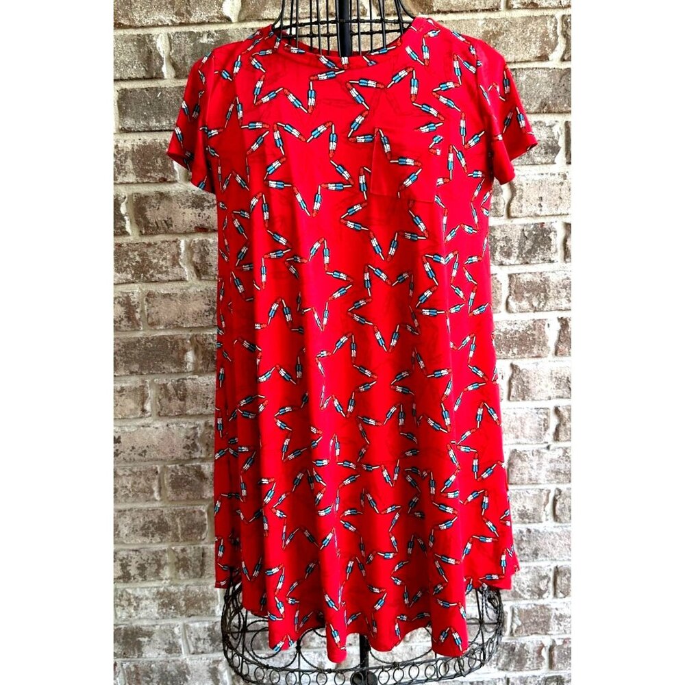 NWOT LulaRoe Irma Stars Popsicles Top  Sz 10 Red Hi Low Patriotic Vetera…